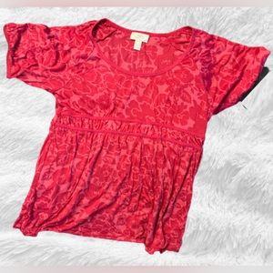 Ann Taylor LOFT Flowy T-shirt, pink with darker pink floral print, Large